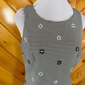 Vintage STATUS Gingham Daisy Print Sleeveless Dress Women Jumper L Made in USA